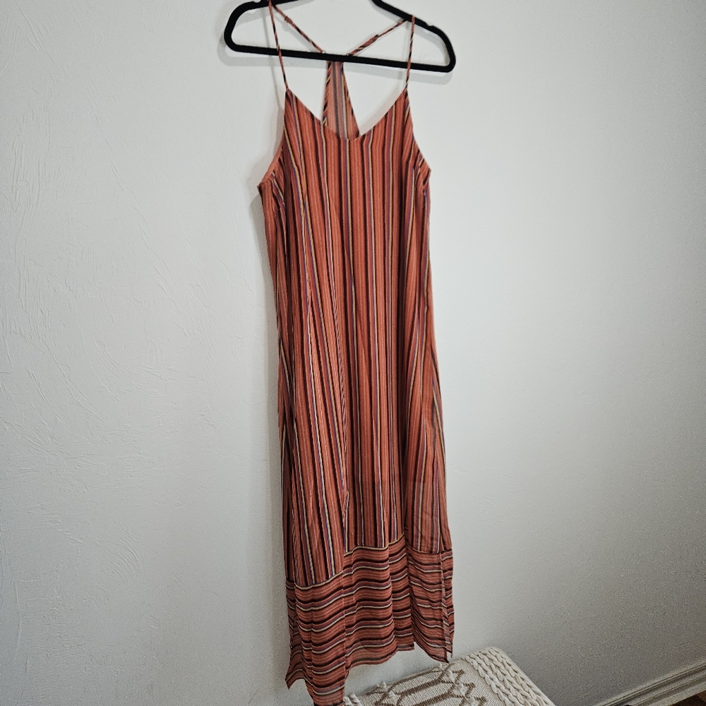 BCBGeneration Striped Maxi Dress Y Strap Long Coral Orange Womens Size Medium